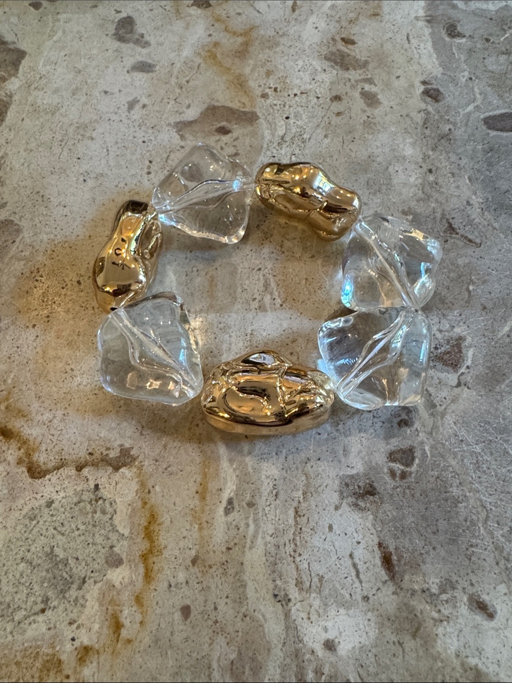 Gold and Clear Chunky Bead Stretch Bracelet - Women Jewelry